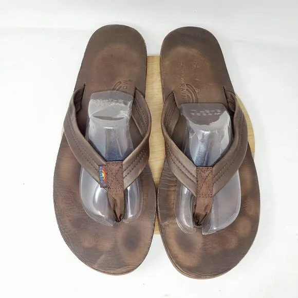 Rainbow Sandals Mens 14 Single Layer Arch 1&quot; Flip Flop Brown Leather Thong Shoes