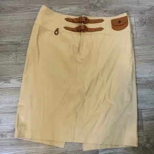 RALPH Lauren Blue Label Tan Pencil Skirt with Leather Trimmings