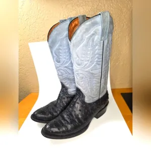 Rancho Exotic Cowboy Boots Men’s 8.5 Ostrich Boots , Black &amp; Teal