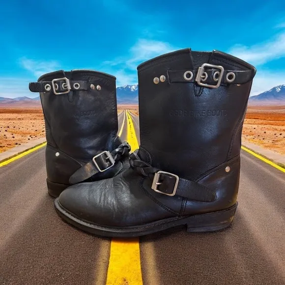 RARE-GOLDEN GOOSE Bikers Deluxe Brand Braided Black Leather Buckle Boots Moto 6