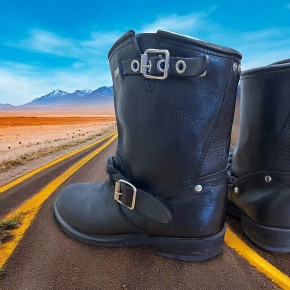 RARE-GOLDEN GOOSE Bikers Deluxe Brand Braided Black Leather Buckle Boots Moto 6