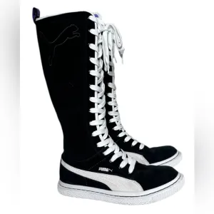 RARE Puma Dr. Clyde Knee-High Sneaker Boots | Black Suede Lace-Up Zip | Size 8