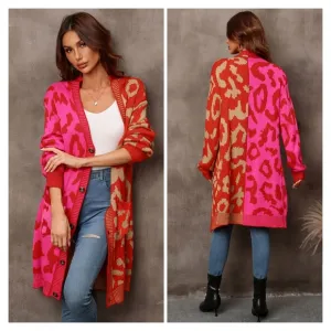 Red Leopard Button Down Cardigan