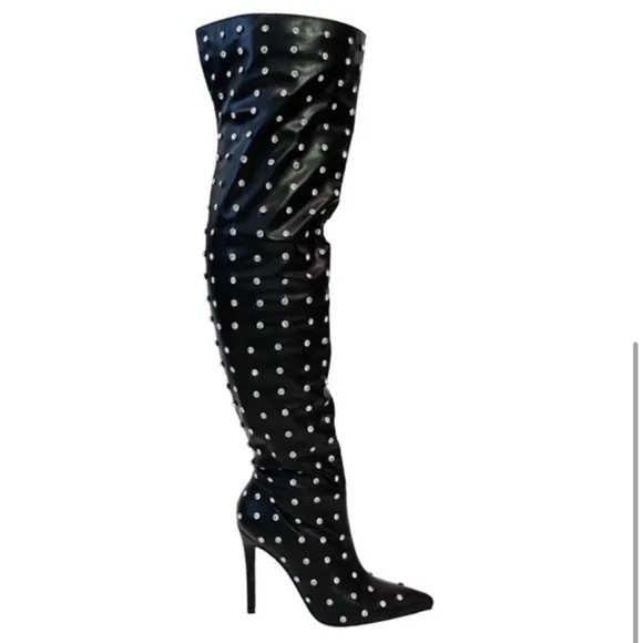 Rhinestone studded boots black