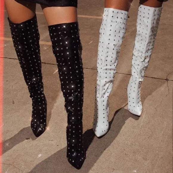 Rhinestone studded boots black