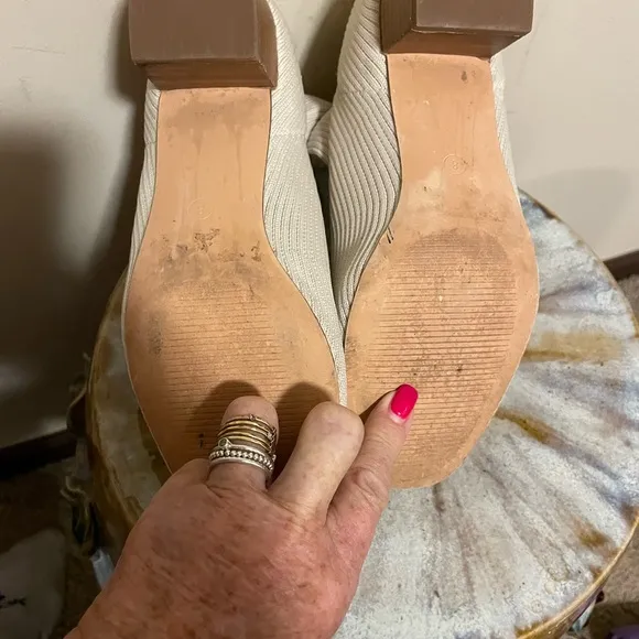 Ribbed Knit Stretch Sock Boots in Cream