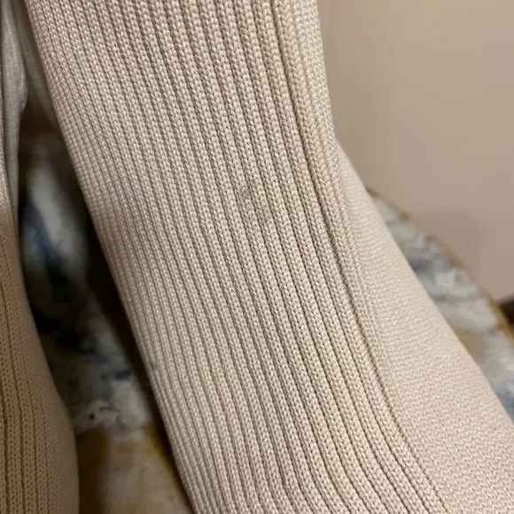 Ribbed Knit Stretch Sock Boots in Cream