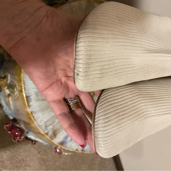 Ribbed Knit Stretch Sock Boots in Cream