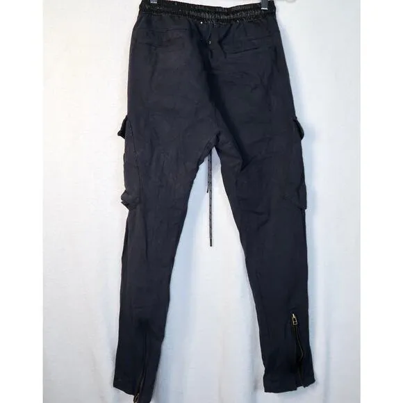 Richie Le Men's Cotton Blend Tapered Slim Cargo Pants Black Small Gorpcore
