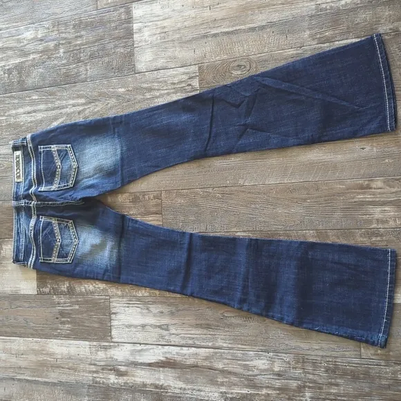 ROCK &amp; ROLL Cowgirl &quot;Rival Low Rise&quot; bootcut denim rodeo jeans sz 25x36L TALL