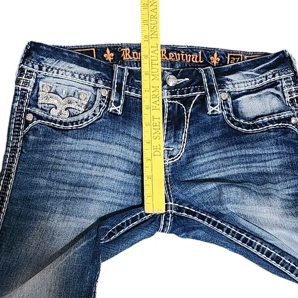 ROCK REVIVAL Leni Jeans Women's 27 Straight Leg Distressed Embellished Bling
