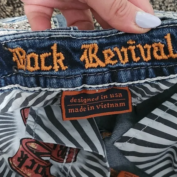 ROCK REVIVAL Leni Jeans Women's 27 Straight Leg Distressed Embellished Bling