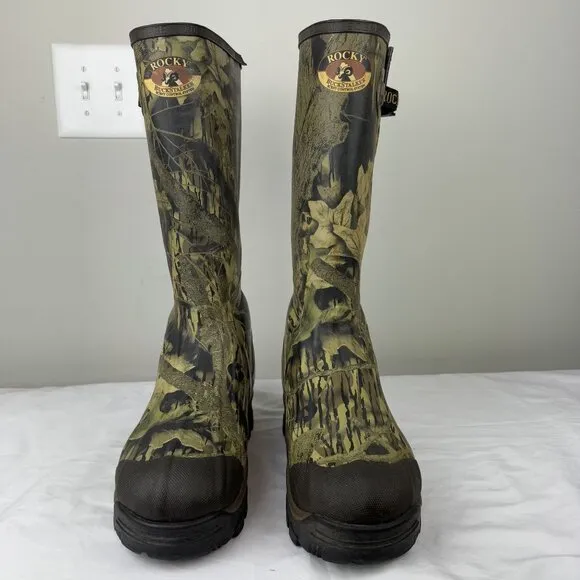 ROCKY 1000G Thinsulate Buckstalker Mens Waterproof Camo Rubber Tall Boots Sz 11