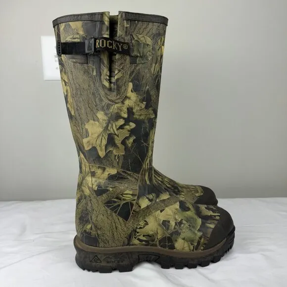 ROCKY 1000G Thinsulate Buckstalker Mens Waterproof Camo Rubber Tall Boots Sz 11