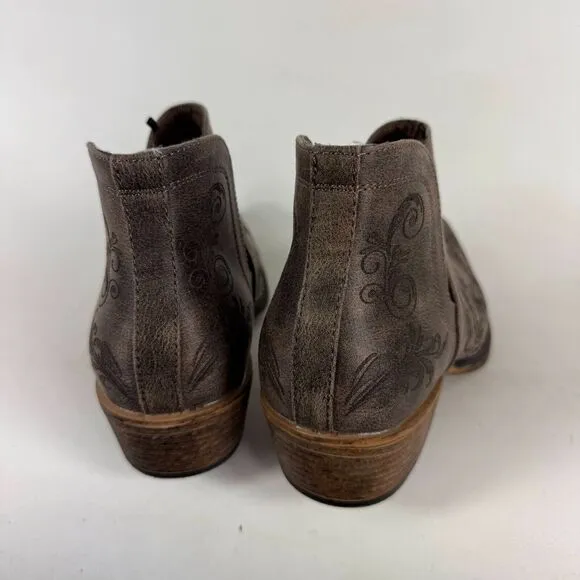 Roper Boots Women's 9 Brown Pull-On Snip Toe Embroider Ankle Cowboy Boots Bootie