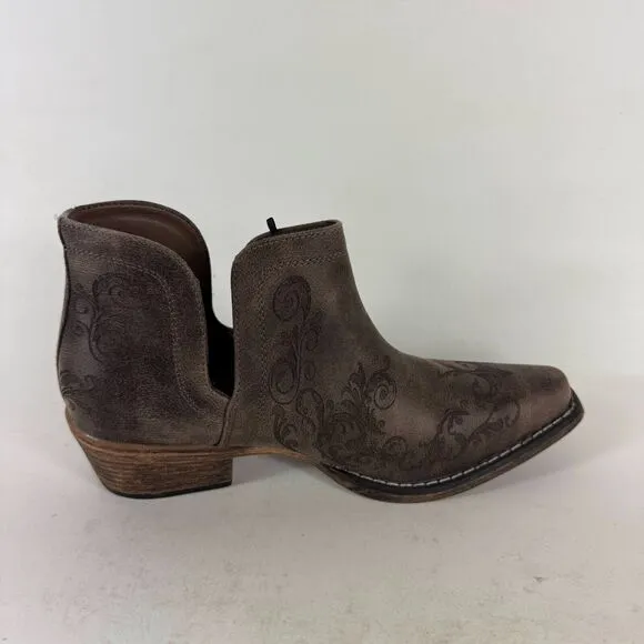 Roper Boots Women's 9 Brown Pull-On Snip Toe Embroider Ankle Cowboy Boots Bootie