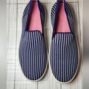 Rothy's Blue Riviera Pinstripe Slip on Shoes Size 6 Retired style