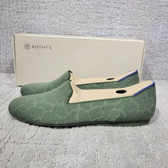 Rothys The Loafer Green Safari Round Toe Slip on Shoes Women's Multiple Sizes