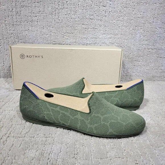 Rothys The Loafer Green Safari Round Toe Slip on Shoes Women's Multiple Sizes