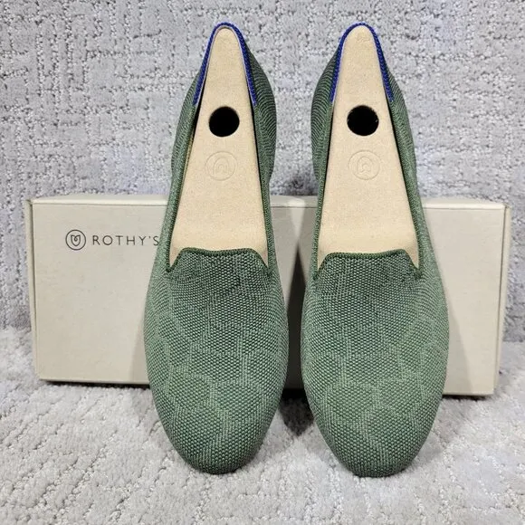 Rothys The Loafer Green Safari Round Toe Slip on Shoes Women's Multiple Sizes