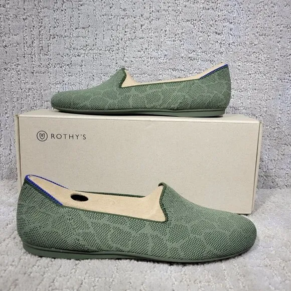 Rothys The Loafer Green Safari Round Toe Slip on Shoes Women's Multiple Sizes