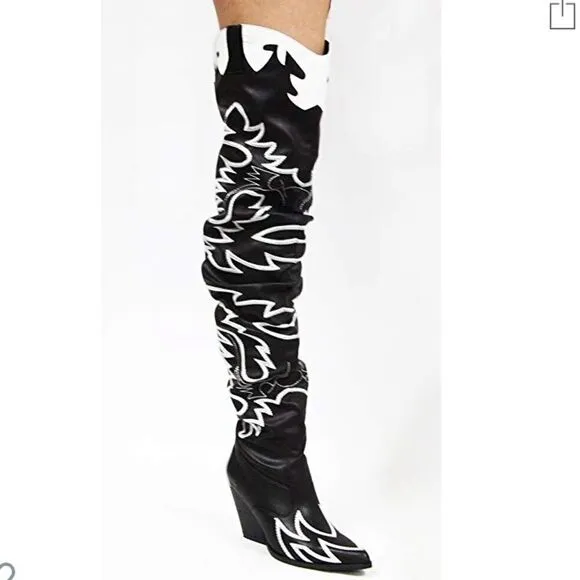 RUN THIS TOWN WESTERN OVER THE KNEE BOOTS BLACK