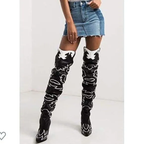 RUN THIS TOWN WESTERN OVER THE KNEE BOOTS BLACK