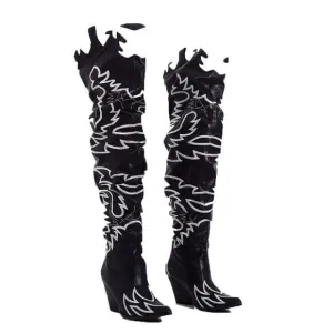 RUN THIS TOWN WESTERN OVER THE KNEE BOOTS BLACK