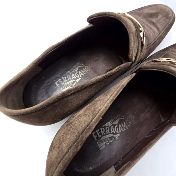 Salvatore Ferragamo-  Mens Size 11 EE Suede Leather Loafer Slip-On Shoes- Brown