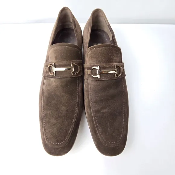 Salvatore Ferragamo-  Mens Size 11 EE Suede Leather Loafer Slip-On Shoes- Brown