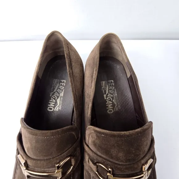 Salvatore Ferragamo-  Mens Size 11 EE Suede Leather Loafer Slip-On Shoes- Brown