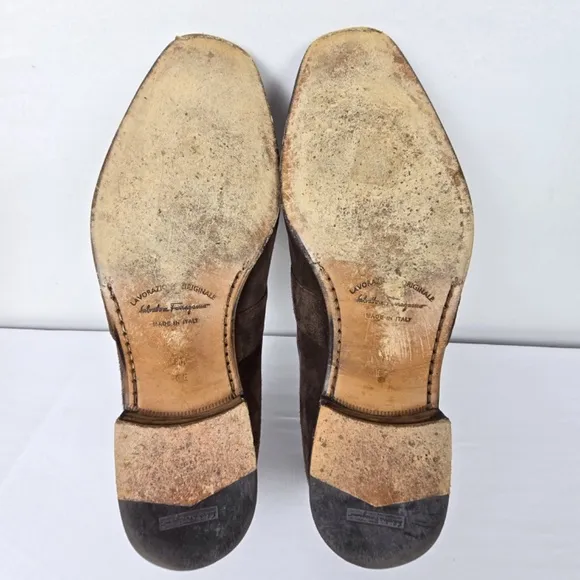 Salvatore Ferragamo-  Mens Size 11 EE Suede Leather Loafer Slip-On Shoes- Brown