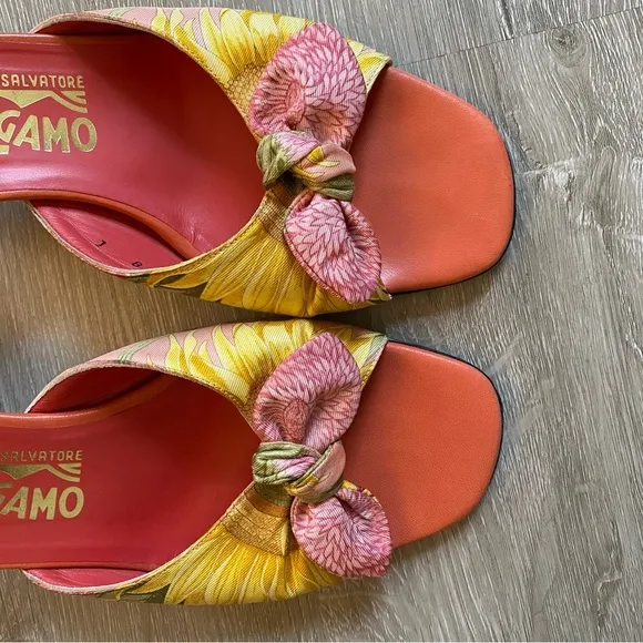 Salvatore Ferragamo Vintage Floral Kitten Heel Sandals Women’s 7.5-8