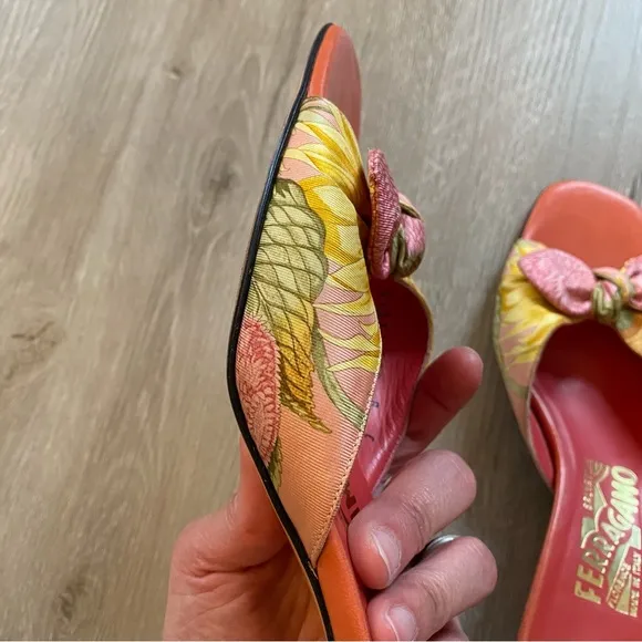 Salvatore Ferragamo Vintage Floral Kitten Heel Sandals Women’s 7.5-8