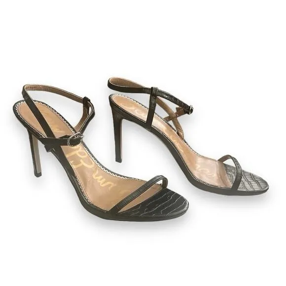 Sam Edelman Dara black croc leather strappy heeled sandal