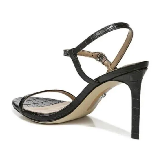 Sam Edelman Dara black croc leather strappy heeled sandal