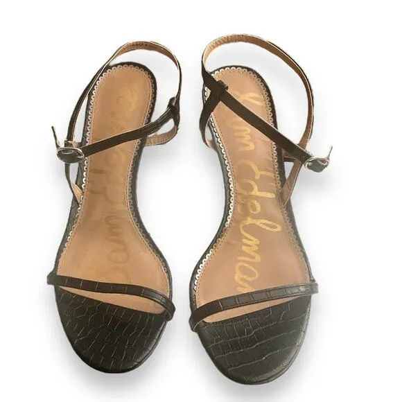 Sam Edelman Dara black croc leather strappy heeled sandal
