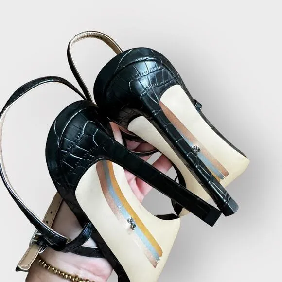 Sam Edelman Dara black croc leather strappy heeled sandal
