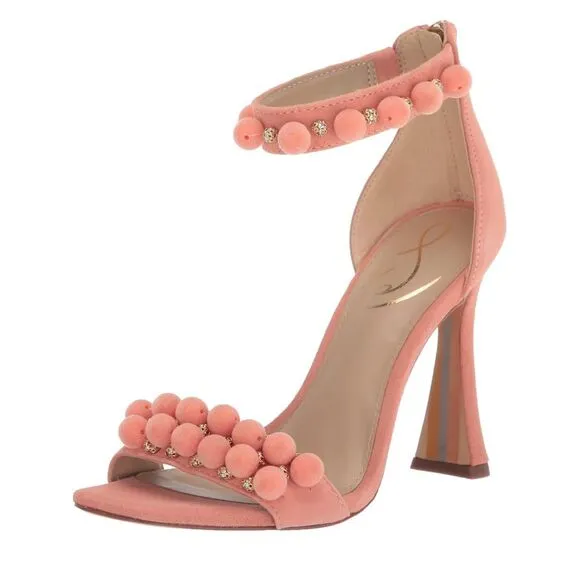 Sam Edelman Luella Canyon Clay Square Toe PomPom Beaded Slingback Heels Size 7.5