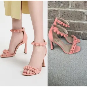 Sam Edelman Luella Canyon Clay Square Toe PomPom Beaded Slingback Heels Size 7.5