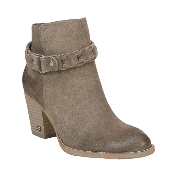 Sam Edelman Minetta Burnished Grey Suede Almond Toe Block Heel Ankle Boot Bootie