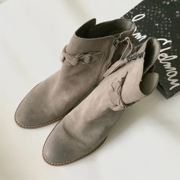 Sam Edelman Minetta Burnished Grey Suede Almond Toe Block Heel Ankle Boot Bootie