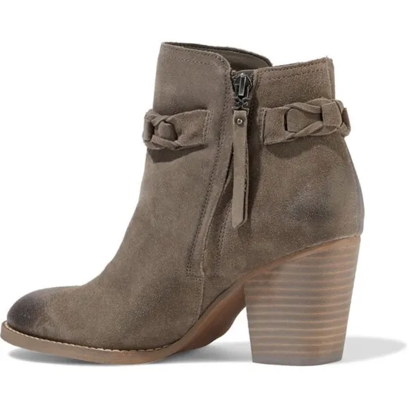 Sam Edelman Minetta Burnished Grey Suede Almond Toe Block Heel Ankle Boot Bootie