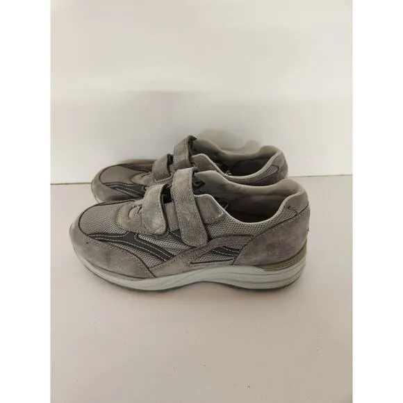 SAS Comfort Walking JV Hook &amp; Loop Straps Grey Suede Shoes - Mens US 10M