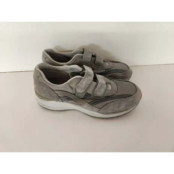 SAS Comfort Walking JV Hook &amp; Loop Straps Grey Suede Shoes - Mens US 10M
