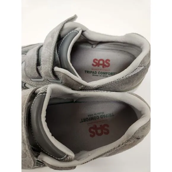 SAS Comfort Walking JV Hook &amp; Loop Straps Grey Suede Shoes - Mens US 10M