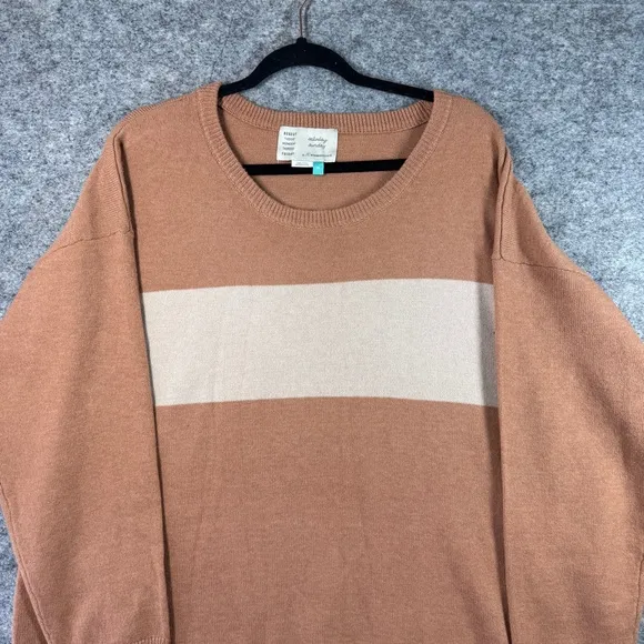 Saturday Sunday by Anthropologie Tan Cream Striped Relaxed Fit Sweater Size 2X