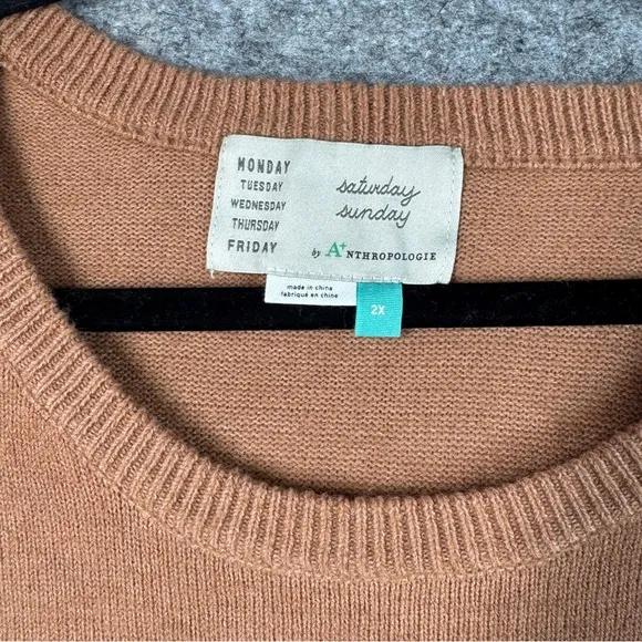 Saturday Sunday by Anthropologie Tan Cream Striped Relaxed Fit Sweater Size 2X