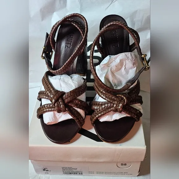 Schutz Kareena Woven Block Heel Sandals. Size 8.5