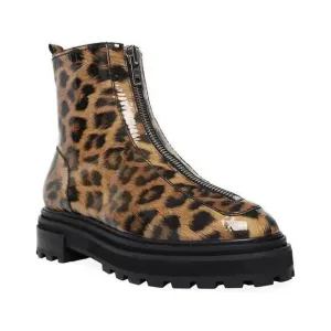 Schutz Leather Sole Patent Leopard Print Platform Ankle Boots Sz US 6 / 36 NEW